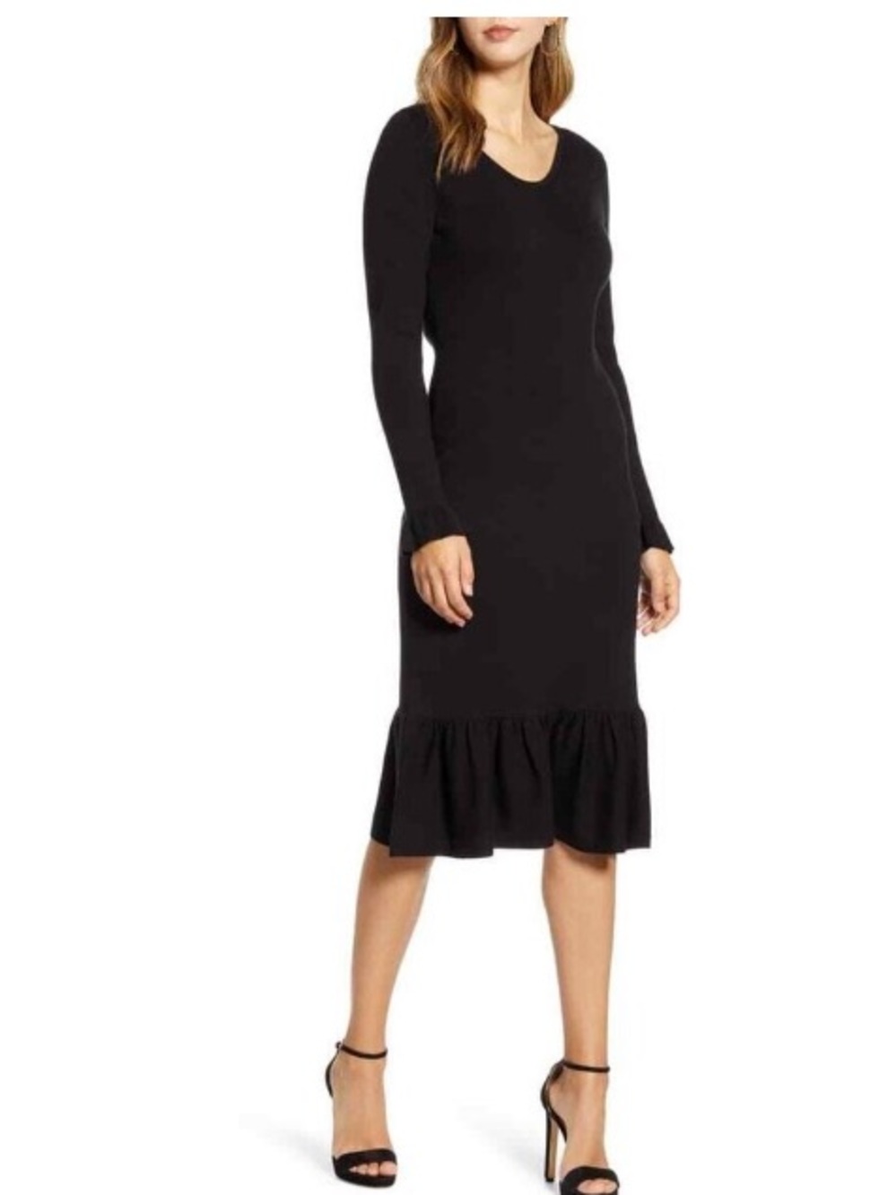 Rachel Parcell ruffle trim sweater dress long sleeve sz L